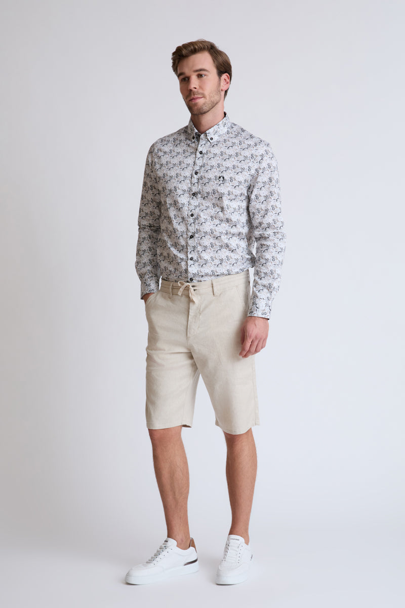 Linen-cotton Bermuda shorts with drawstring waist