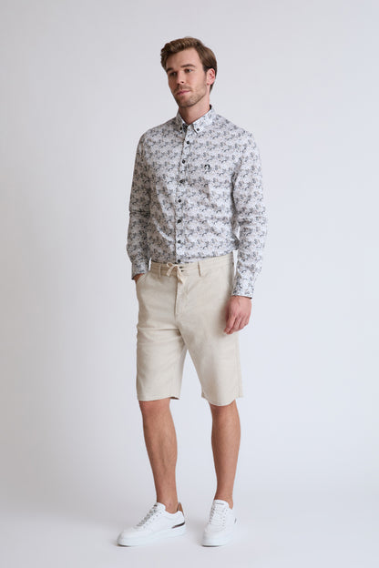 Linen-cotton Bermuda shorts with drawstring waist
