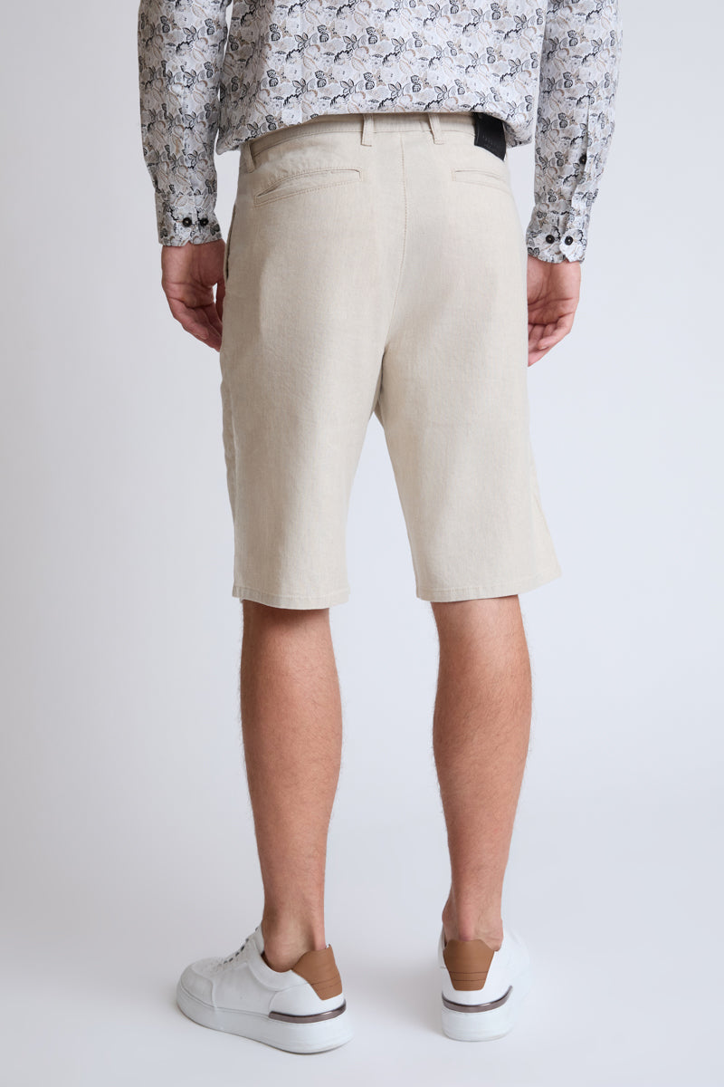 Linen-cotton Bermuda shorts with drawstring waist