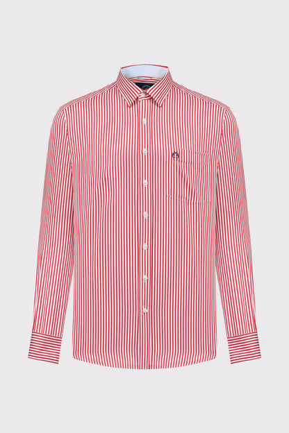Striped Cotton Button-Down Shirt with Chest Pocket (Long Sleeved)