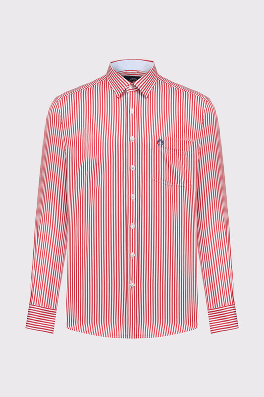 Striped Cotton Button-Down Shirt with Chest Pocket (Long Sleeved)