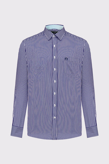 Striped Cotton Button-Down Shirt with Chest Pocket (Long Sleeved)