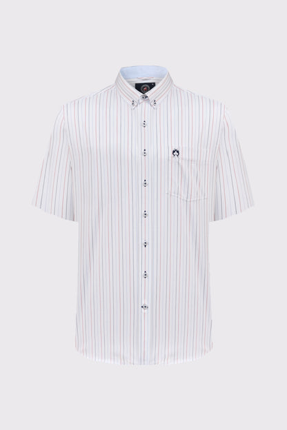 Short-sleeved shirt with stripes & button-down collar