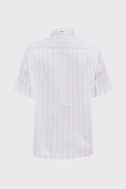 Short-sleeved shirt with stripes & button-down collar