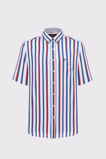 Short-sleeved shirt with stripes & button-down collar