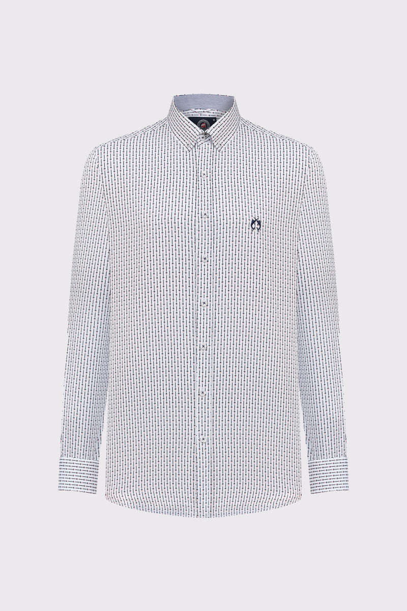 Baumwoll-Button-Down-Hemd mit Mikro-Print | Claudio Campione