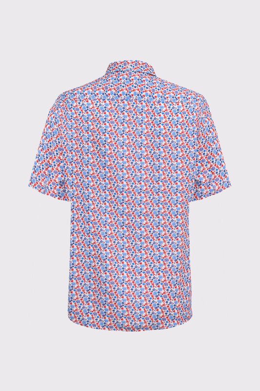 Short-sleeved cotton button-down shirt with all-over print – Yachting Edition