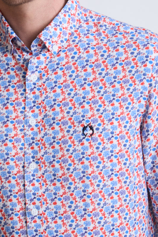 Printed Viscose Button-Down Shirt with All-Over Print (Long Sleeve)