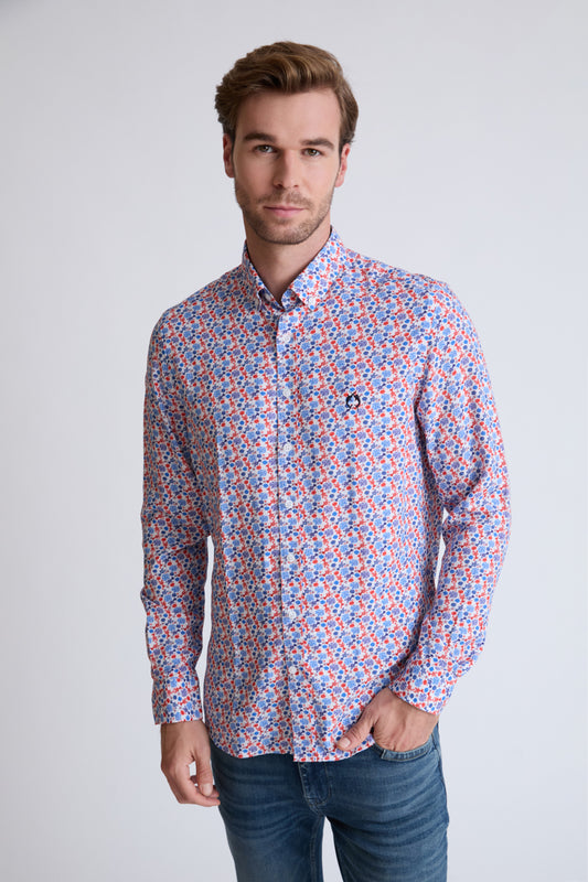 Printed Viscose Button-Down Shirt with All-Over Print (Long Sleeve)