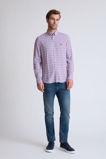 Printed Viscose Button-Down Shirt with All-Over Print (Long Sleeve)