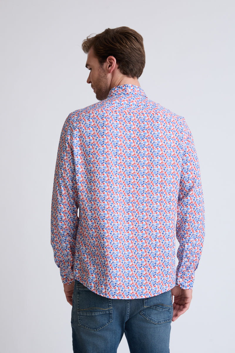 Printed Viscose Button-Down Shirt with All-Over Print (Long Sleeve)