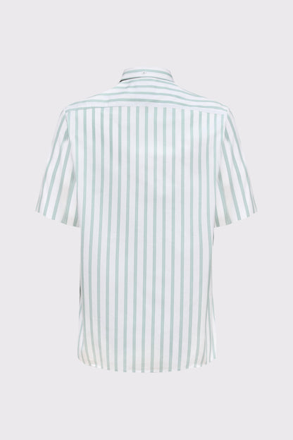 Kurzarm Button-Down-Hemd mit Stretch – Streifen Weiß/Hellgrün (Modern Fit)