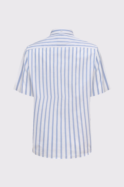 Kurzarm Button-Down-Hemd mit Stretch – Streifen Weiß/Hellgrün (Modern Fit)