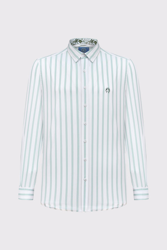 Men's Striped Button-Down Shirt – Cotton-Elastane, Modern Fit