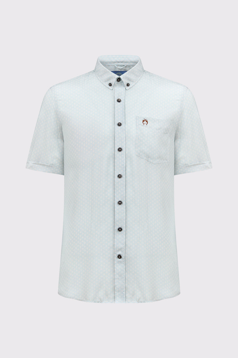 Herren Kurzarmhemd Viskose – Button-Down & Modern Fit – green print 5 #Farbe_52935 green print 5