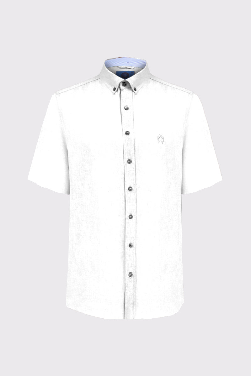 Kurzarm‑Button‑Down‑Hemd aus Leinen‑Baumwolle Regular Fit – white #Farbe_10000 white