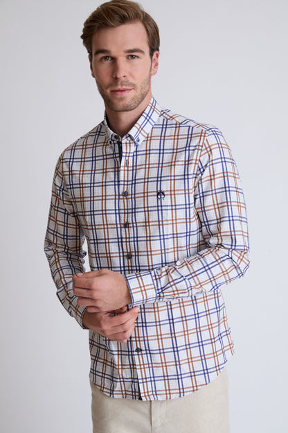 Baumwoll‑Button‑Down‑Hemd mit mehrfarbigem Streifenmuster (1/1 Arm)