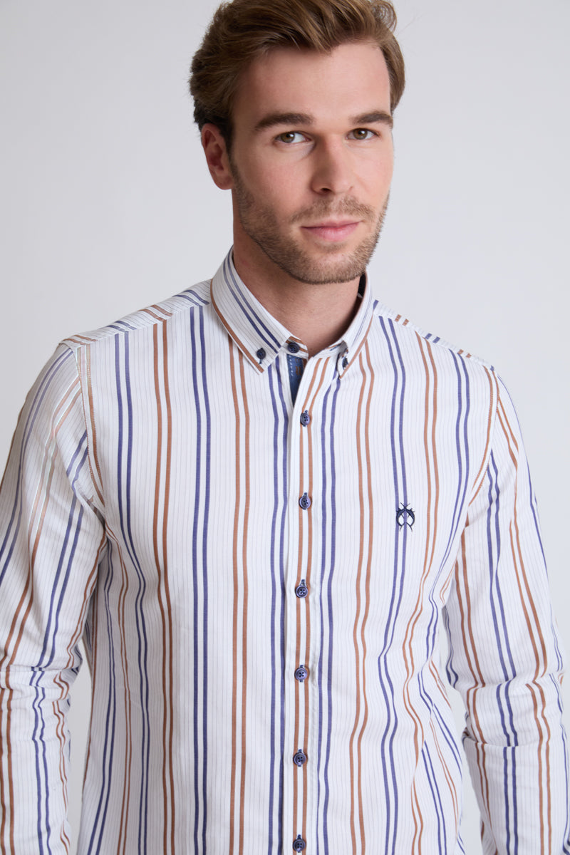 Baumwoll‑Button‑Down‑Hemd mit mehrfarbigem Streifenmuster (1/1 Arm)