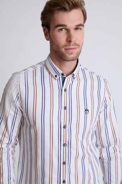 Baumwoll‑Button‑Down‑Hemd mit mehrfarbigem Streifenmuster (1/1 Arm)