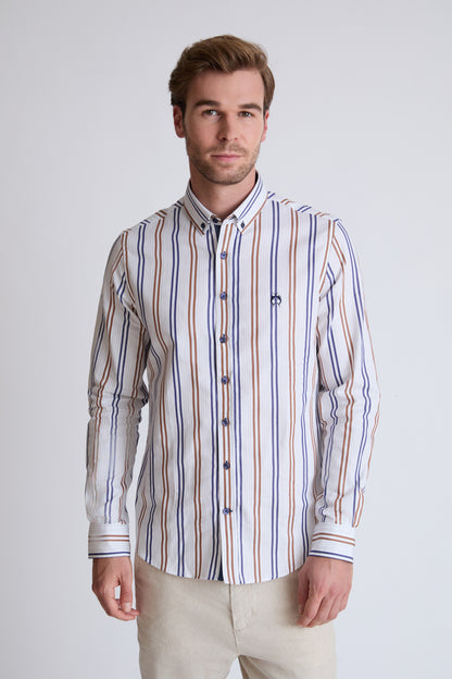 Baumwoll‑Button‑Down‑Hemd mit mehrfarbigem Streifenmuster (1/1 Arm)