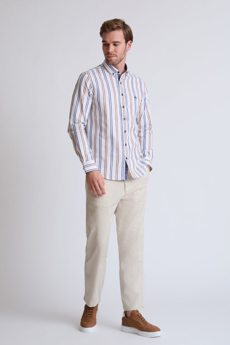 Baumwoll‑Button‑Down‑Hemd mit mehrfarbigem Streifenmuster (1/1 Arm)