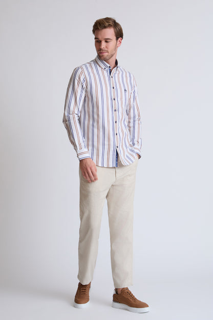 Baumwoll‑Button‑Down‑Hemd mit mehrfarbigem Streifenmuster (1/1 Arm)