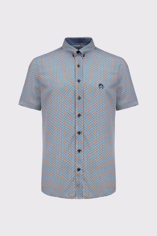Kurzarm‑Button‑Down‑Hemd aus Viskose mit Mikro‑Print (1/2 Arm)