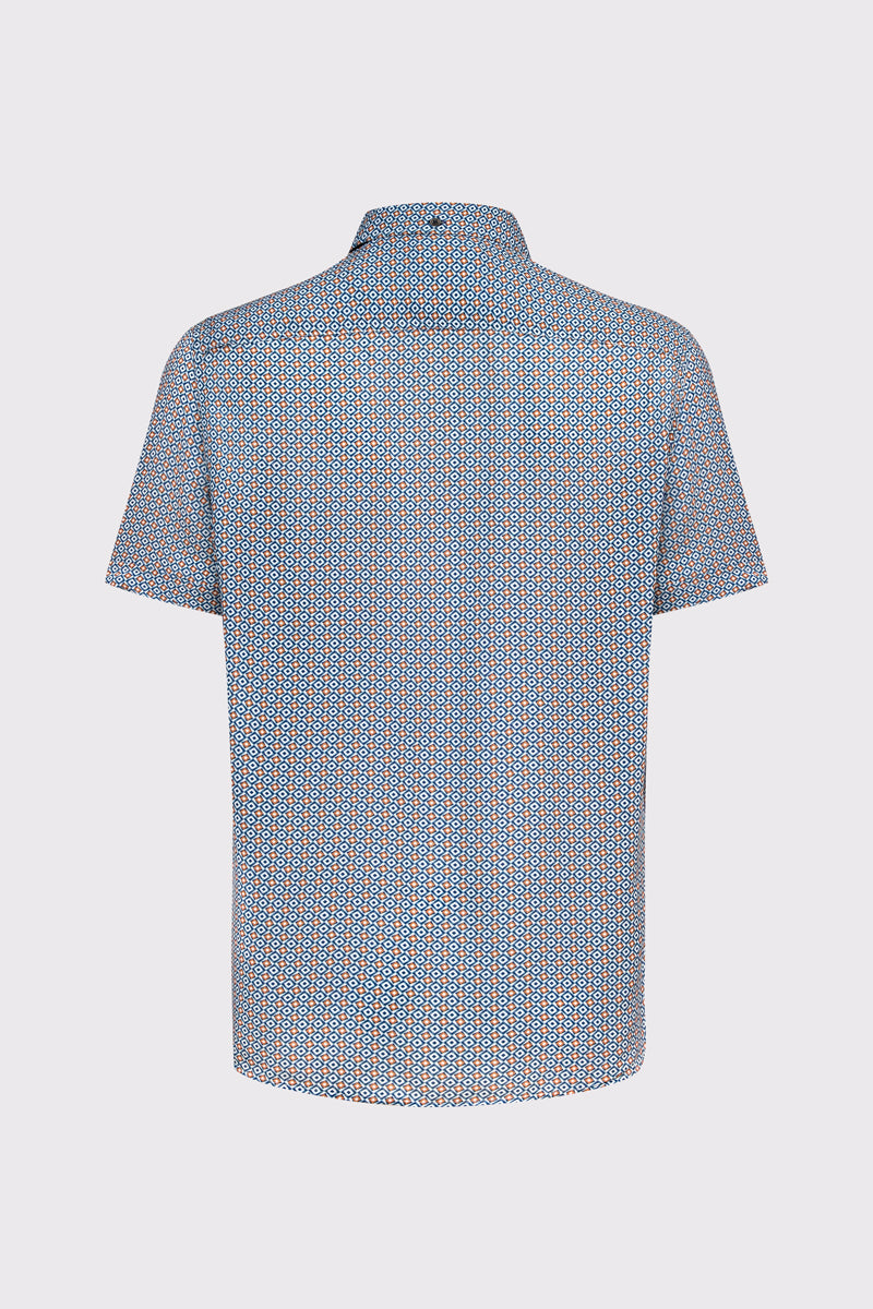 Short-sleeve viscose button-down shirt with micro-print