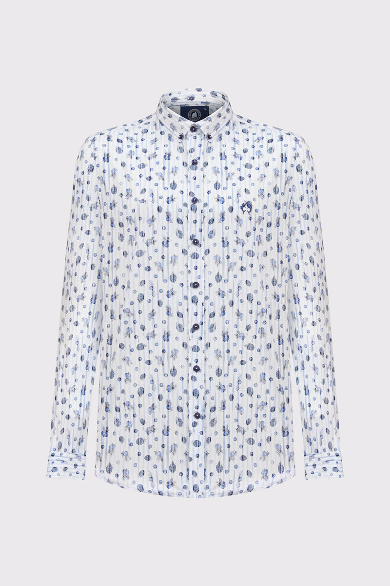 Modern Fit Hemd aus 100 % Baumwolle – indigo print 2 #Farbe_84492 indigo print 2