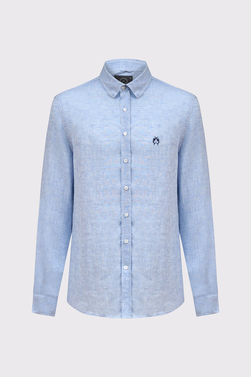 Herrenhemd aus 100% Leinen mit Modern Fit. Atmungsaktiv, leicht und ideal für stilvolle Sommer- und Casual-Looks – blue mel. #Farbe_83101 blue mel.