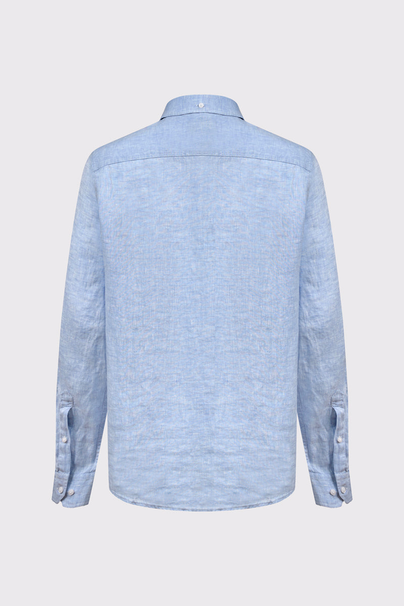 Herrenhemd aus 100% Leinen mit Modern Fit. Atmungsaktiv, leicht und ideal für stilvolle Sommer- und Casual-Looks – blue mel. #Farbe_83101 blue mel.