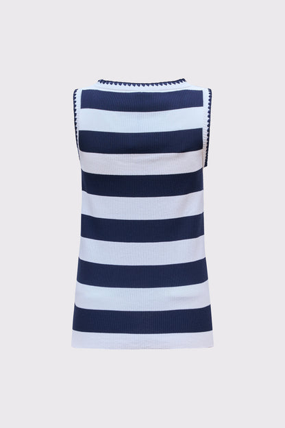 Sleeveless viscose-polyamide blend knit top with stripes