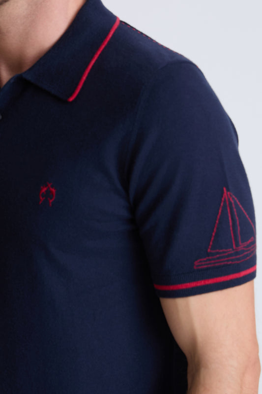 Viscose-elastane-polyamide blend polo shirt with contrasting details (half-sleeve)