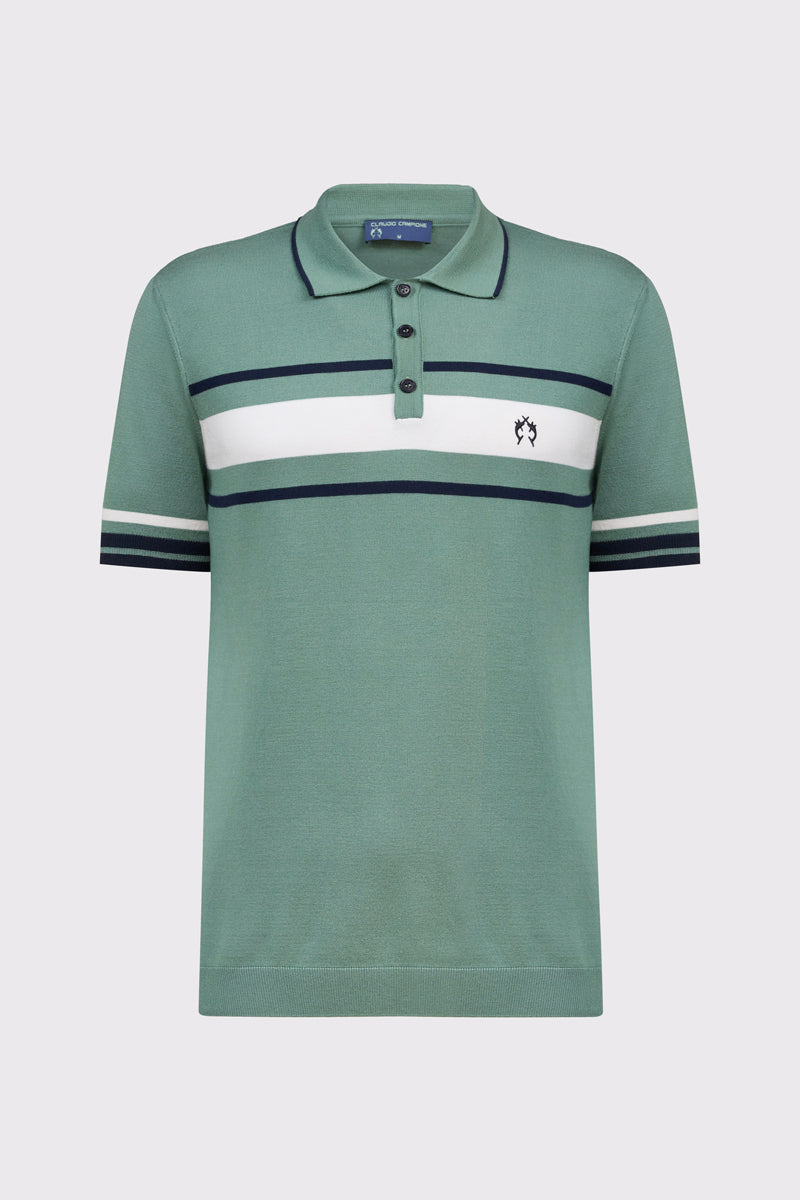 Fine knit polo shirt in a cotton blend with a striped design