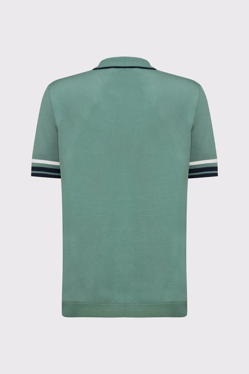 Fine knit polo shirt in a cotton blend with a striped design