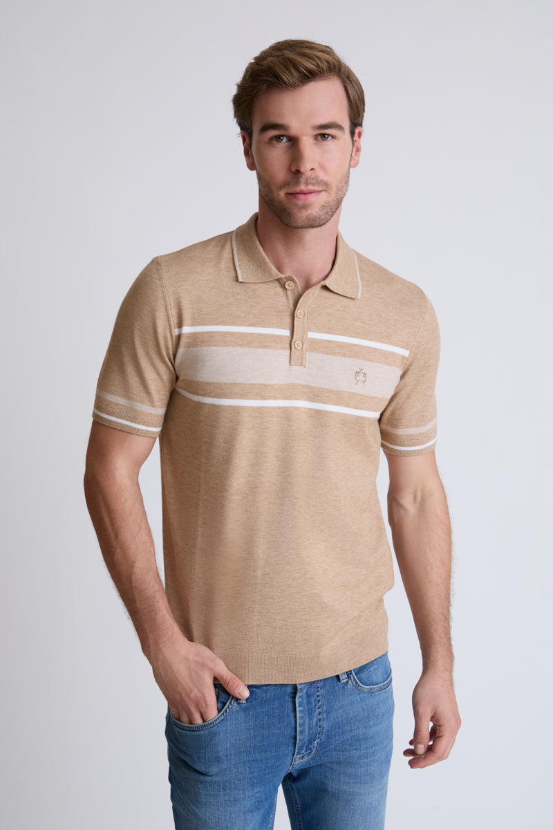 Claudio Campione Fine-Knit Polo with Stripe Detail