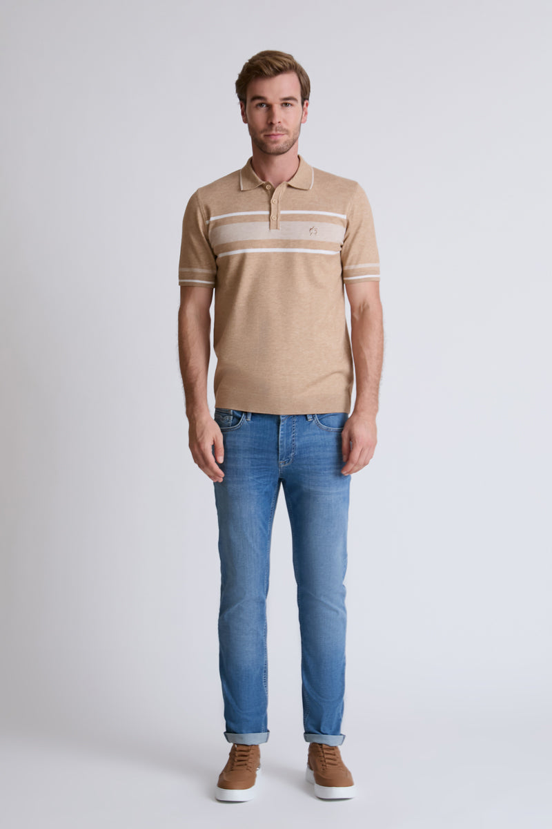Claudio Campione Fine-Knit Polo with Stripe Detail