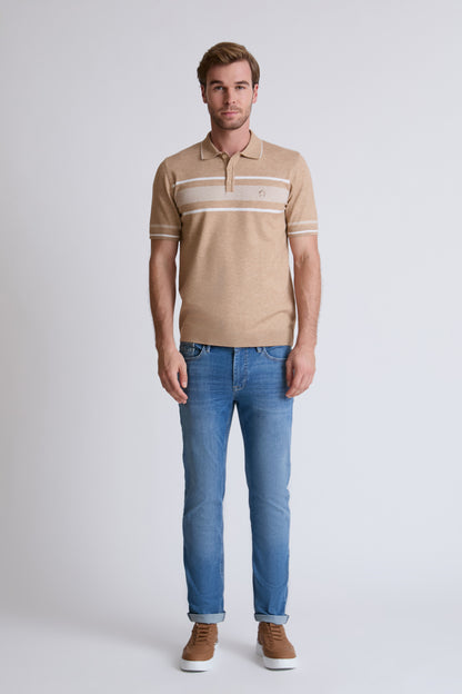 Claudio Campione Fine-Knit Polo with Stripe Detail