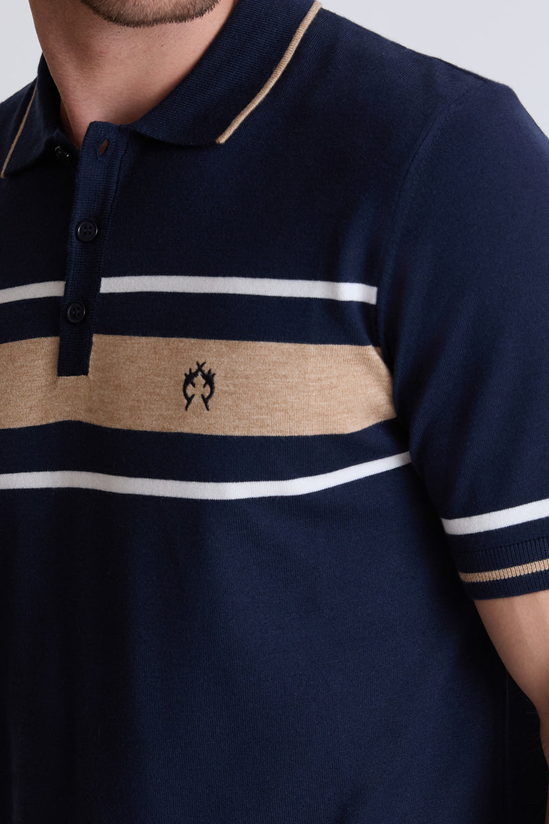 Claudio Campione Fine-Knit Polo with Stripe Detail