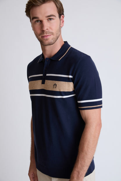 Claudio Campione Fine-Knit Polo with Stripe Detail
