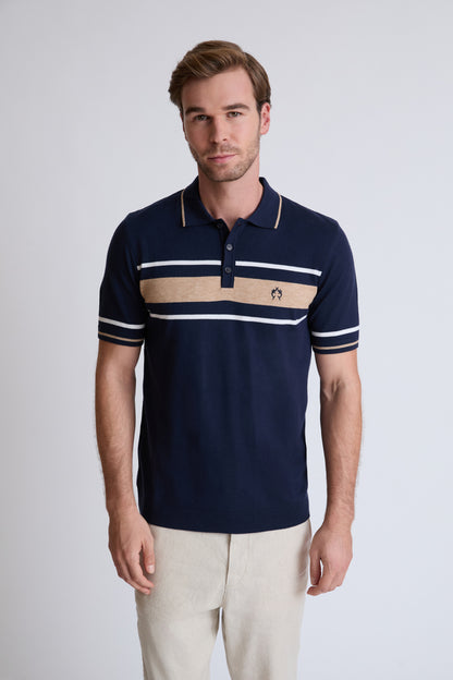 Claudio Campione Fine-Knit Polo with Stripe Detail