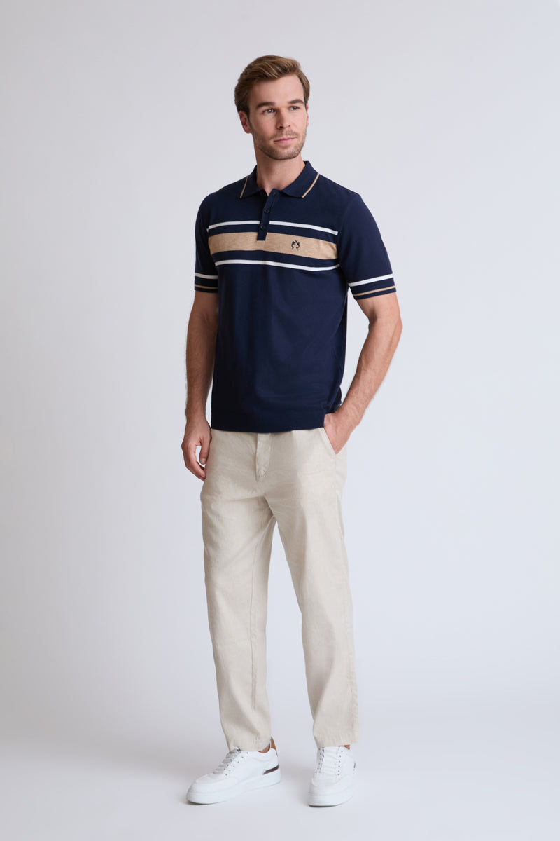 Claudio Campione Fine-Knit Polo with Stripe Detail