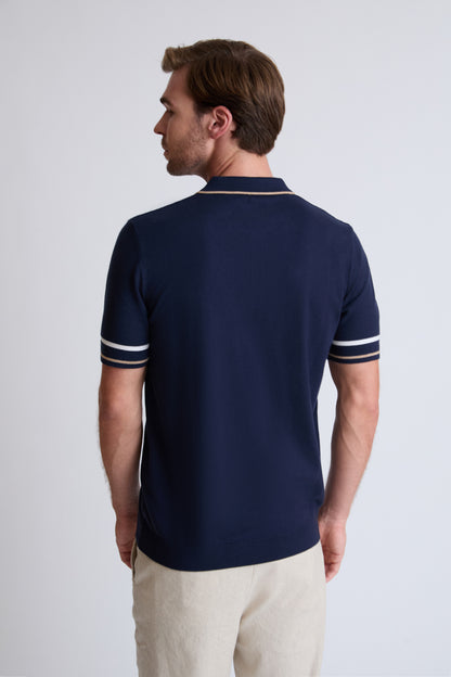 Claudio Campione Fine-Knit Polo with Stripe Detail