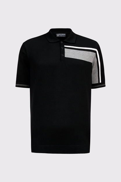 Feinstrick-Polo Herren Viskose-Mix – modern mit Grafik-Panel