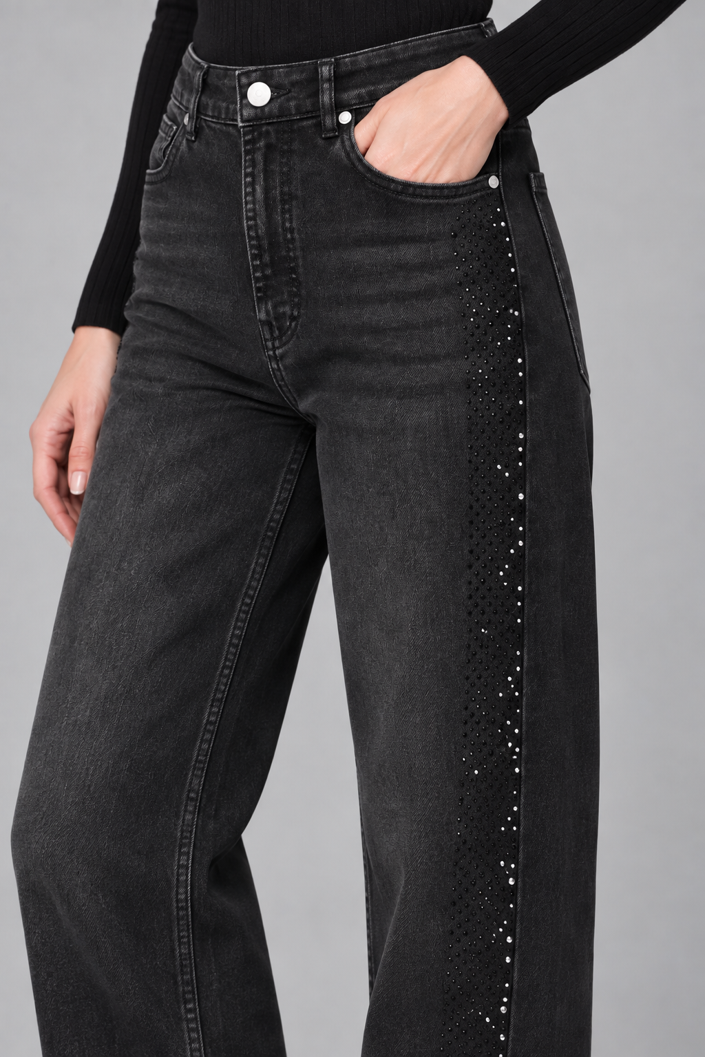 Maya Barrel Jeans aus Baumwoll-Mix mit Strass-Seitenstreifen
