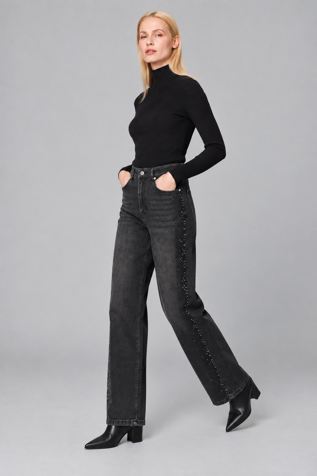 Maya Barrel Jeans aus Baumwoll-Mix mit Strass-Seitenstreifen