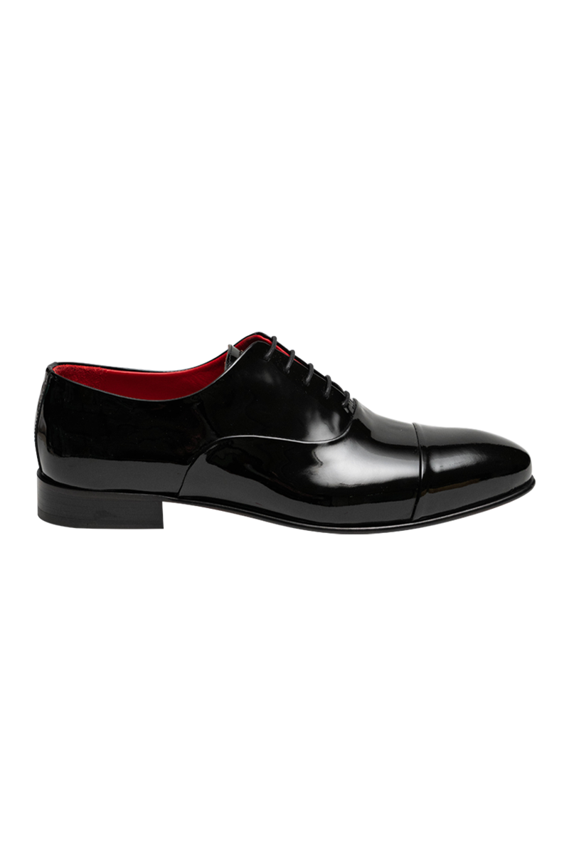 Elegante Lack-Oxford aus Leder, 75% handgefertigt, in Schwarz-Rot oder Dark Green.
