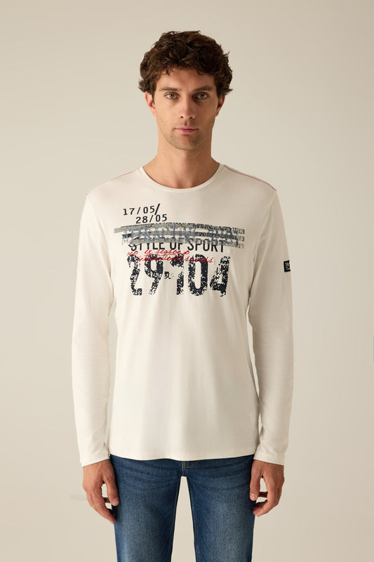 Modern & Maskuline Herren Langarm-T-Shirt in Offwhite