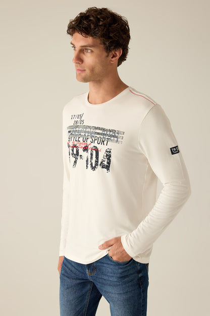 Modern & Maskuline Herren Langarm-T-Shirt in Offwhite