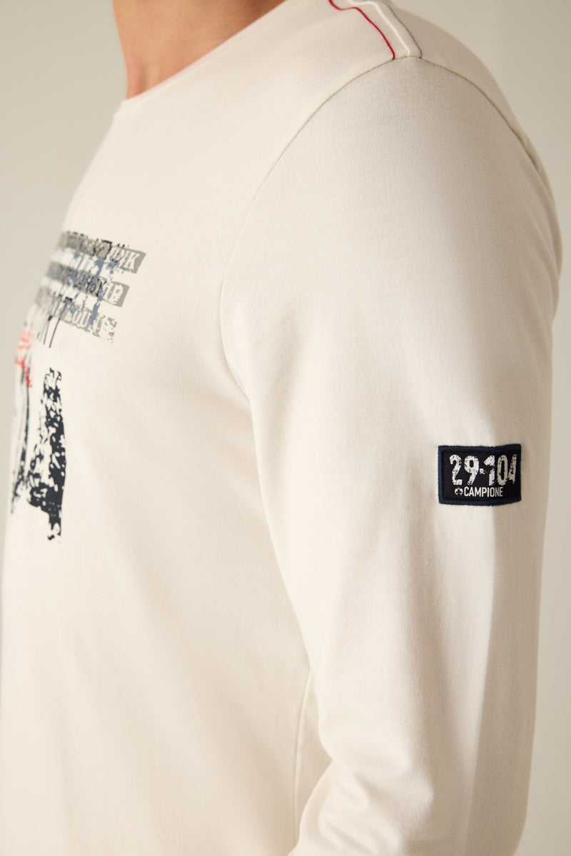 Modern & Maskuline Herren Langarm-T-Shirt in Offwhite